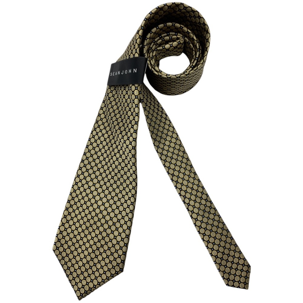 🆕SEAN JOHN Black/Gold Geometric Silk LUXURY Tie